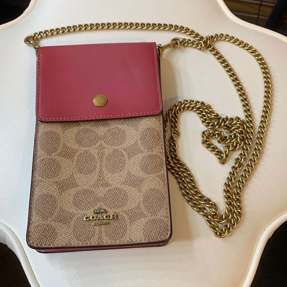 Dark Brown/Red Coach Crossbody Mini-Bag